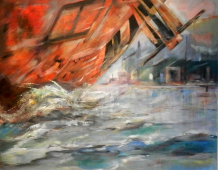 Volle vaart  - Acryl  80 x 100 cm 