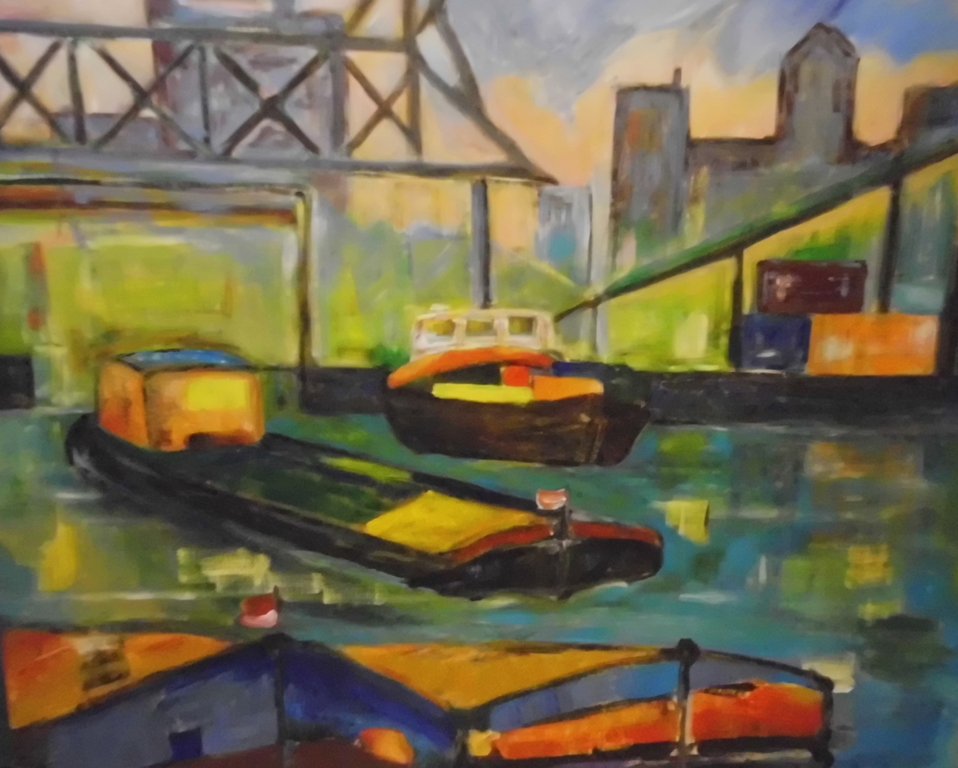 Binnenvaart - Acryl op doek 100 x 100 cm