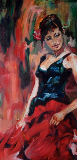 Flamenco  - Olieverf - 120 x 60 cm 