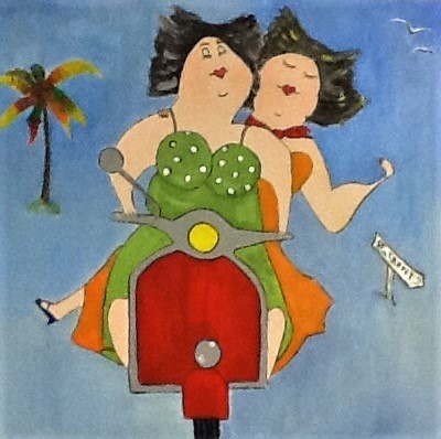 Caricature de deux sœurs  -  100 x 100 cm 