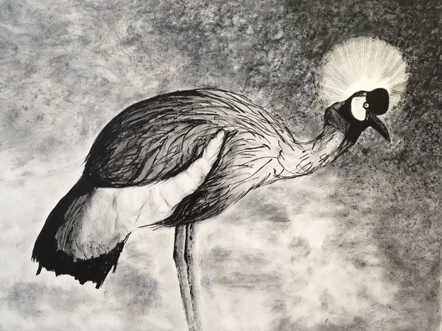Kraanvogel - Oost Indische inkt - 60 x 80 cm 